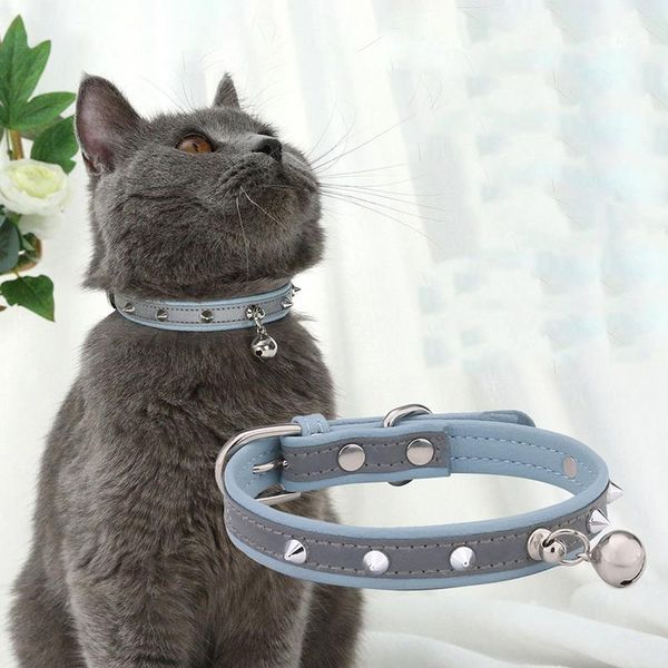

cat costumes pet safety collar faux leather dog reflective rivet with bell adjustable buckle puppy necklace accessories
