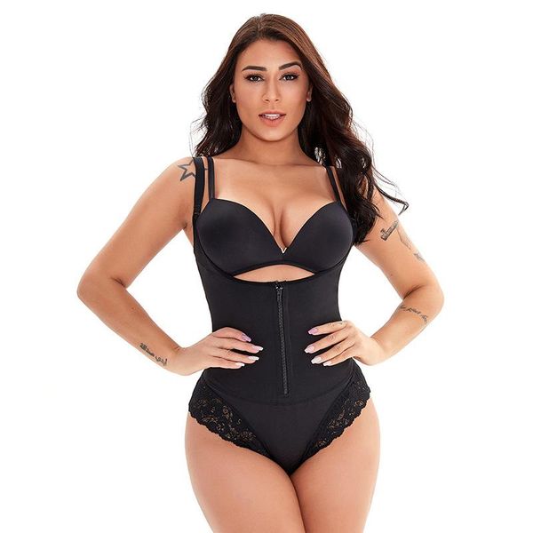 

women's shapers body shaper women slimming shapewear rubber corset and abdomen straps lace zipper one-piece corsets, Black;white