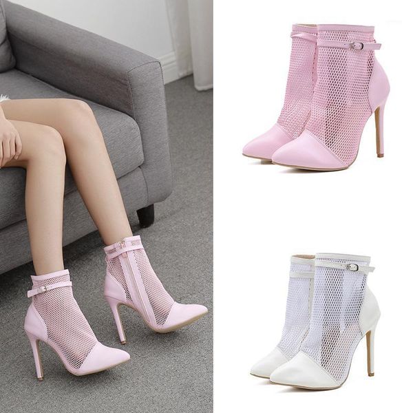 

boots 2021 fashion female summer ankle pointed toe thin high heels zip buckle women concise woman shoes1, Black