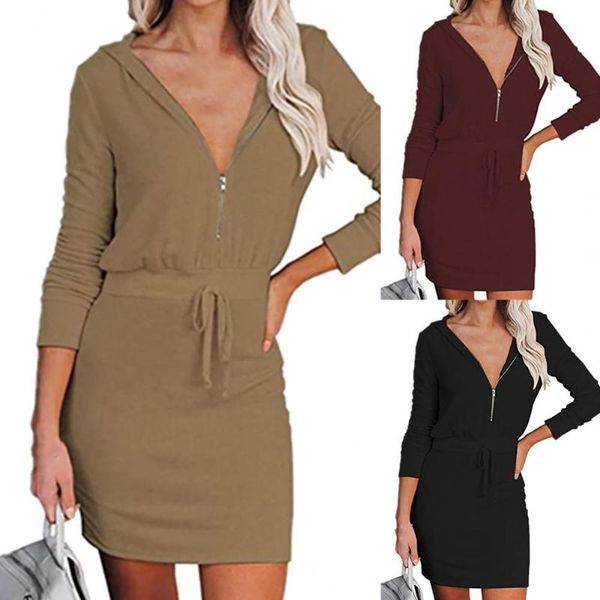 

casual dresses s women dress solid color breathable long sleeve v neck for autumn, Black;gray