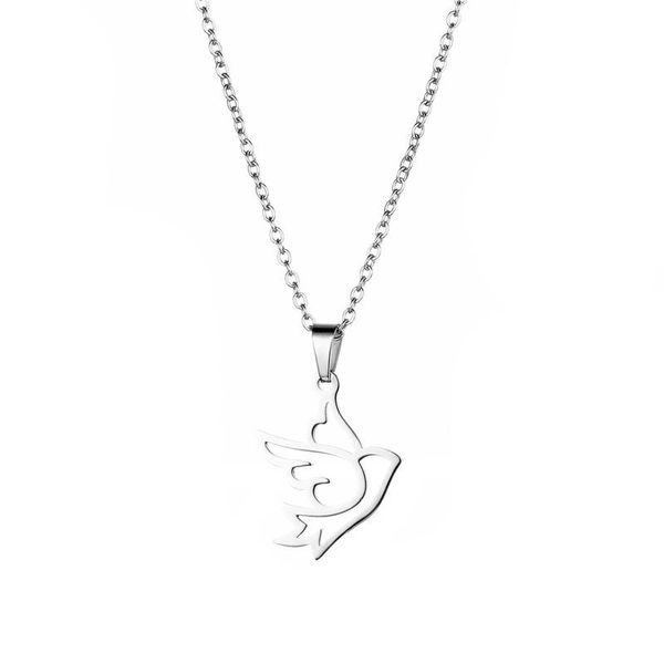 

stainless steel hollow lucky flying peace dove bird swallow pendant chain necklace love woman mother girl gift wedding jewelry necklaces, Silver