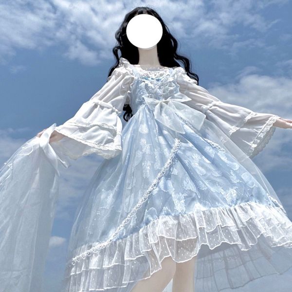 

luxury casual dresses lolita bowknot shell print lace embroidered jsk suspender drs children's summer, Black;gray