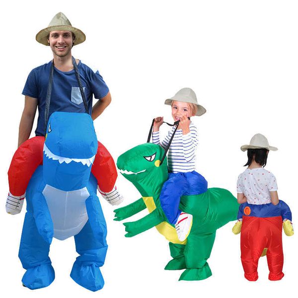 2021 Neuer aufblasbarer Reitdinosaurier für Kinder Erwachsene Kinder Kostüm Grün Niedliche Dino-Blow-Up-Anzüge Q0910