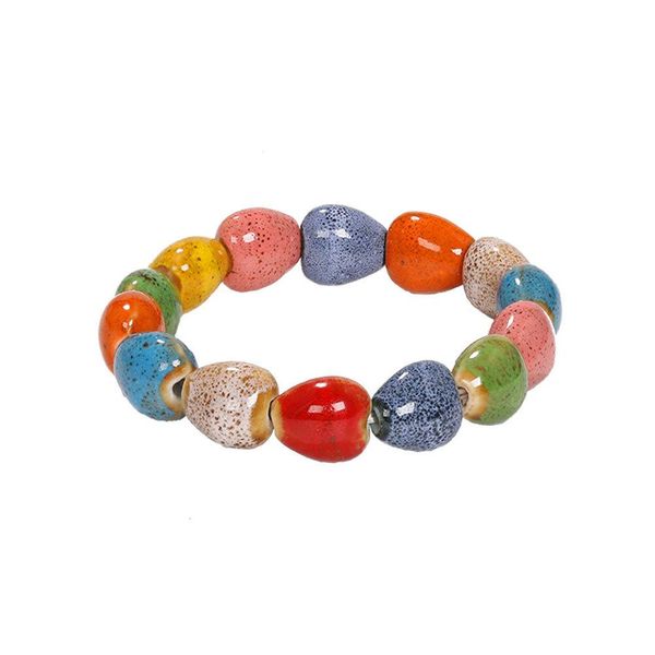 

new lovely cute bohemian colorful ceramic stone beaded bracelet fashion charm bracelet for woman girls students elastic adjsutable, Black