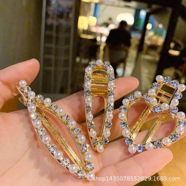 

hairpin love duckbill simple imitation pearl hairpin female back of the head net red hair accessories edge clip south korea, Golden;silver