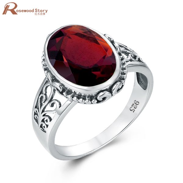 

genuine 925 sterling silver 10*14mm oval garnet ring for women gemstone classic vintage wedding party female jewellery dropship, Black