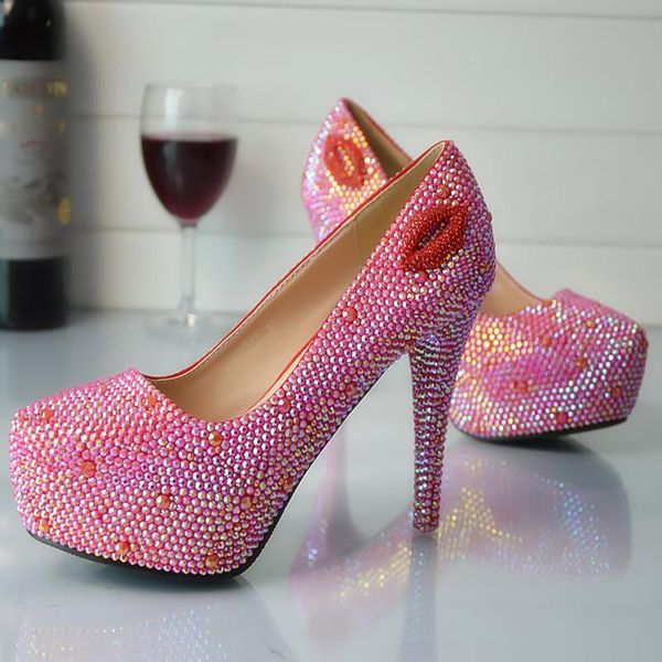 

dress shoes big size bling ab rhinestone custom handmade sparkle round head bride wedding party/pography/dance wearing high heel, Black