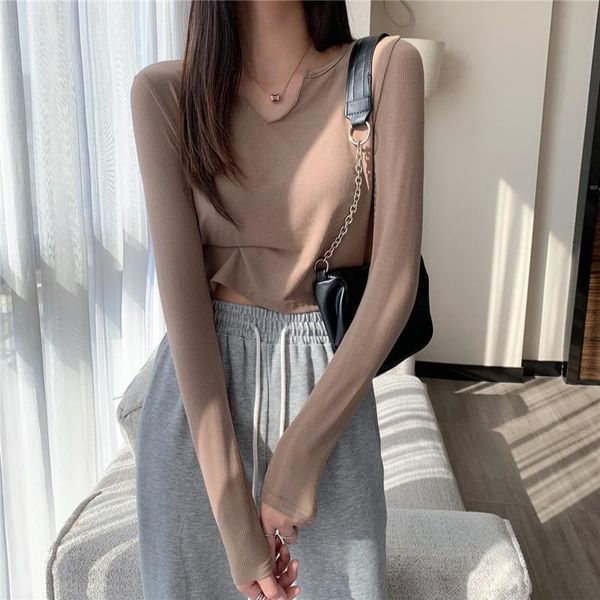 

women's t-shirt real s autumn slim fit slimming v, White