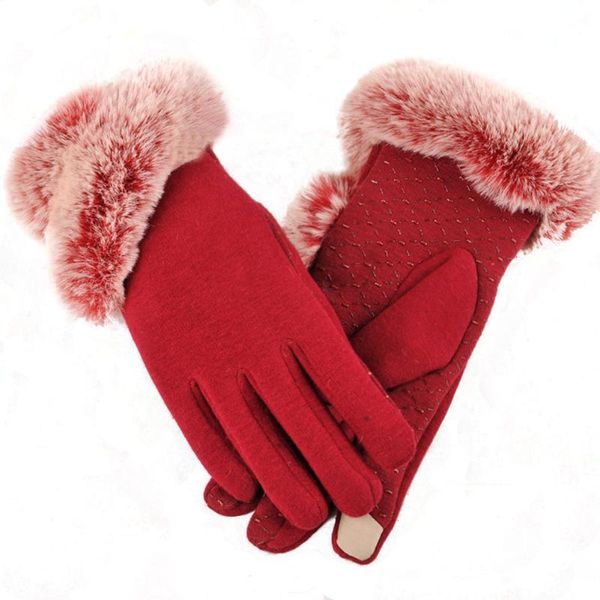 

five fingers gloves 1 pair phone playing reusable knitting windproof protective washable casual fashion winter women autumn mirco velvet, Blue;gray