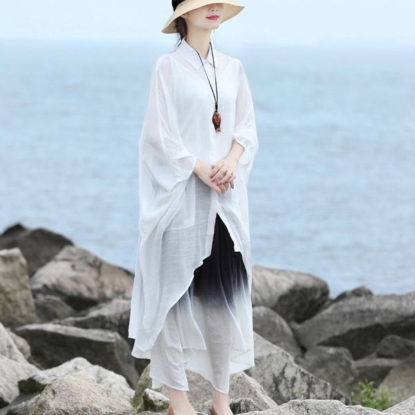 

women's trench coats johnature women tencel yarn shirt coat turn-down collar long sleeve solid color irregular clothing 2021 summer loo, Tan;black