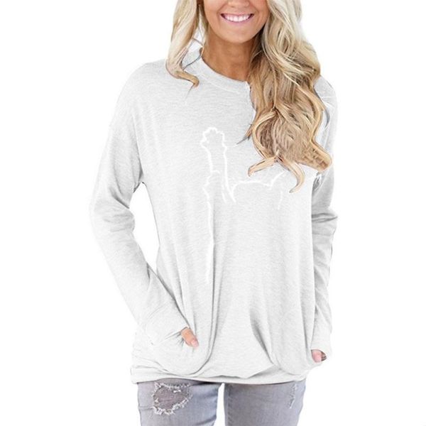 

women's t-shirt shirts for women fashion clothing casual cute cat printed pullover long sleeve o-neck ladies female, White