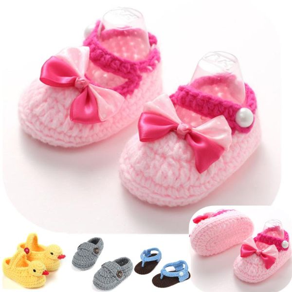

0-8mhand-knitted wool shoes soft toddler born bow baby girls party boy first walkers