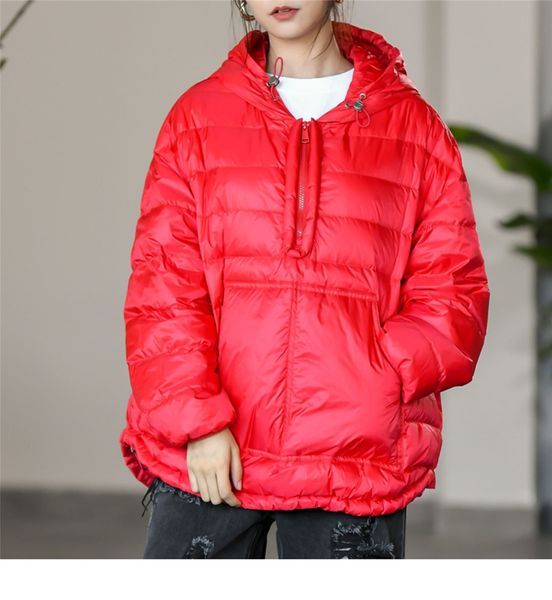 

Down woman's jacket hooded half zip zip-neck hoodies thin white outerwear, Black