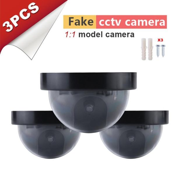 

cameras 3pcs outdoor indoor simulation camera dummy surveillance security cam with warning flash led light wholesales 2021