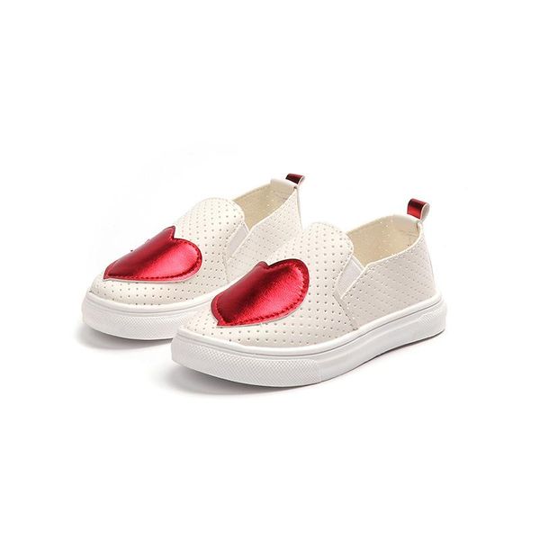 

spring and summer children's love heart white shoes boys girls casual comfortable fashion sneakers for kids outdoor sports, Black;red