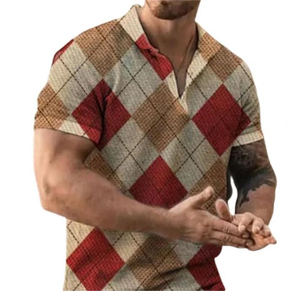 

men's t-shirts male shirt cool classic plaid print men t-shirt comfy buttons short sleeve summer pullover top, White;black