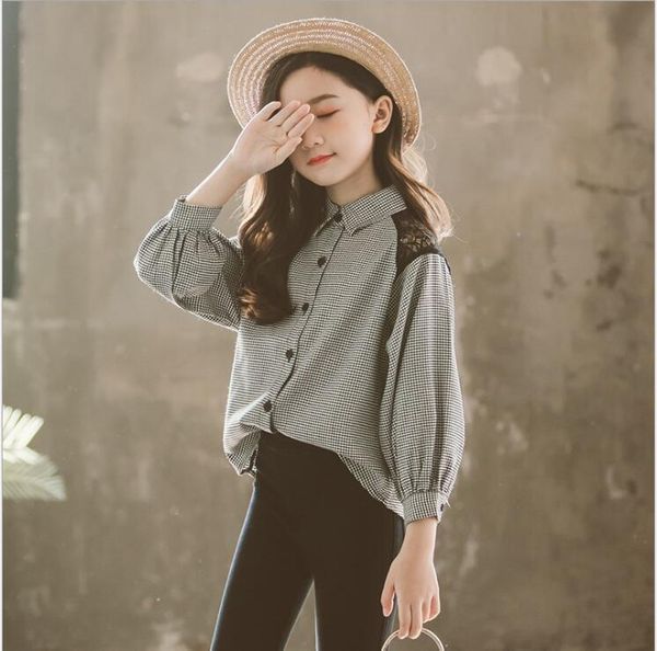 

shirts plaid lace for girls vogue princess little 4 to 13 years spring casual kids blouse girl clothing, White;black