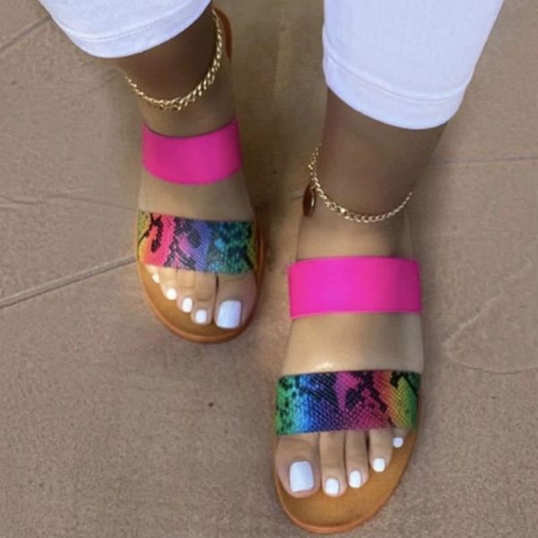 

woman slippers snake leopard two-layer platform patchwork rubber sole summer sandals outdoor beach slides ladies shoes, Black