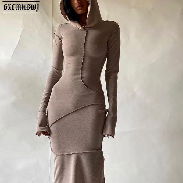 

casual dresses gxcmhbwj hooded long sleeve slim t-shirt women's tight dress robe office vacation club female trendy elegant streetwear, Black;gray