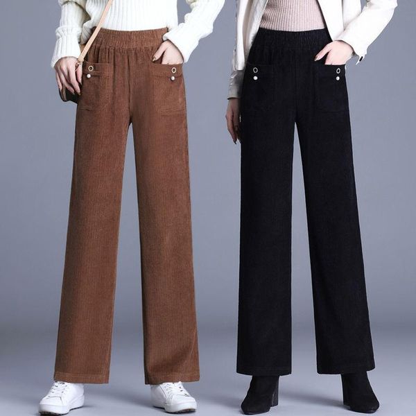 

women's pants & capris women 2021 autumn winter wide leg straight female casual loose corduroy high waist plus size vintage trousers g9, Black;white