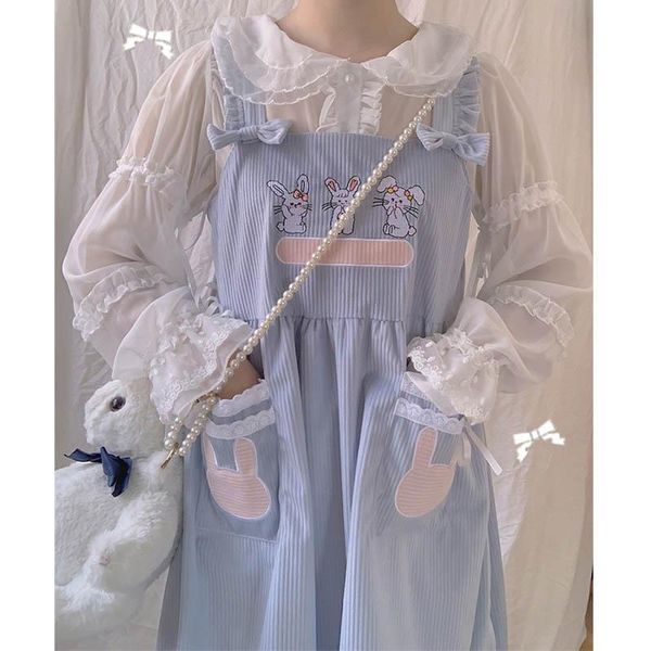 

casual dresses japanese mori girl lolita kawaii corduroy dress vintage harajuku bow-knot strap pink overalls teens, Black;gray