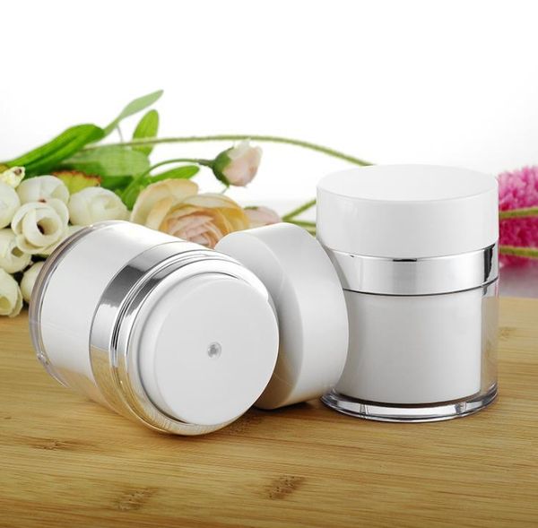 

storage bottles & jars acrylic cosmetic airless plastic hand face cream jar round bottle with shiny silver collar 15g 30g 50g sn366
