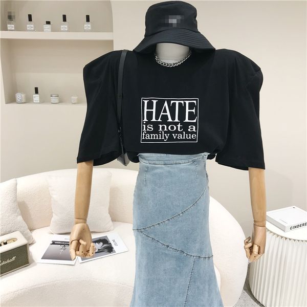 

polos spring summer woman's niche design fashionable letter print loose white length t-shirt short versatile top