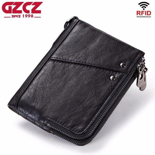 

wallets gzcz wallet men vintage men's genuine leather zipper male purse coin rfid portfolio man money bag1, Red;black