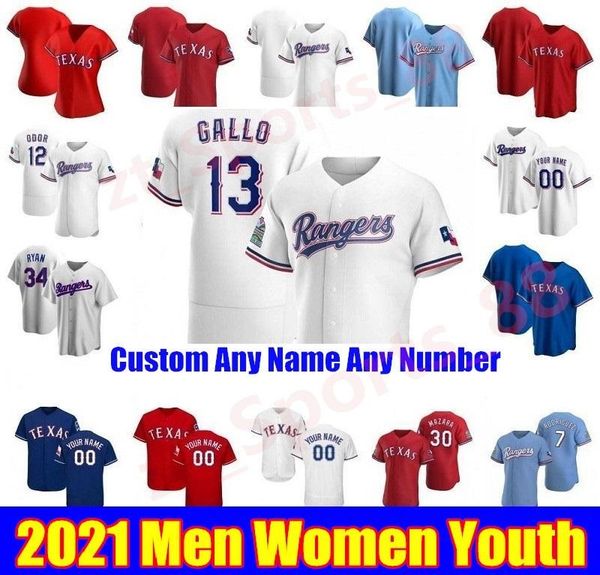 

2021 texas men women kids youth baseball jerseys 13 joey gallo authentic rougned odor choo elvis andrus ronald guzman adrian alexis jersey, Blue;black