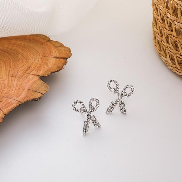 

dangle & chandelier unique design full rhinestone scissors drop earrings silver color metal hollow for women statement party jewelry