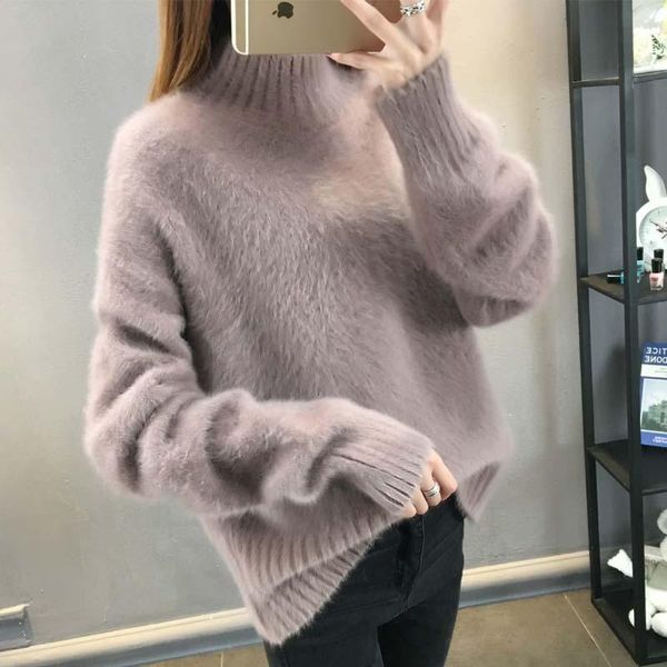 

women's sweaters 2021 autumn and winter loose half high collar sweater girl wear, White;black