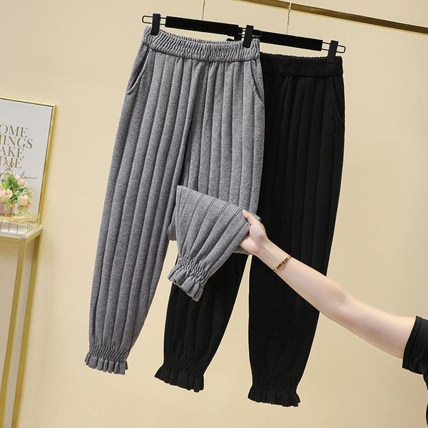 

women's pants & capris 2021 autumn winter women trousers korean thick knit harem vintage elastic waist, Black;white