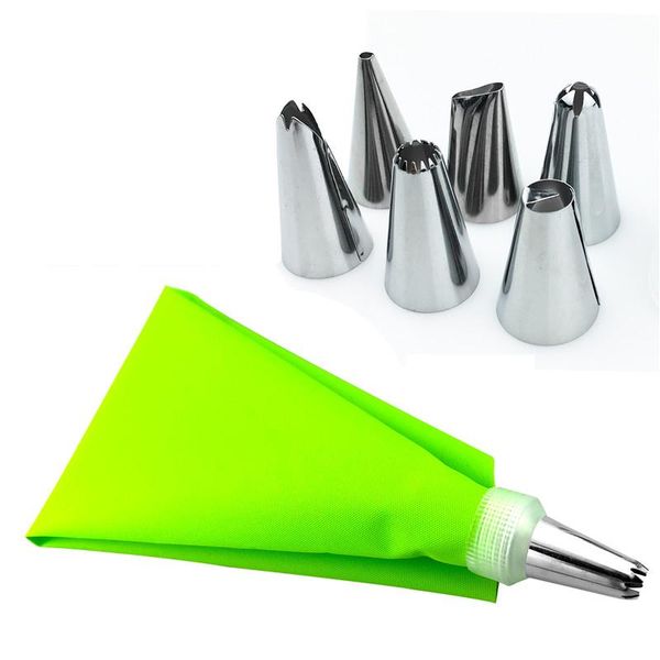 

silicone icing piping cream pastry bag + 6 stainless steel cake nozzle diy decorating tips fondant tools baking &
