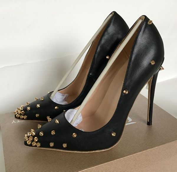 

fashion white black leather spikes poined toe stiletto high heel shoe pump high-heeled shoes dress 12cm