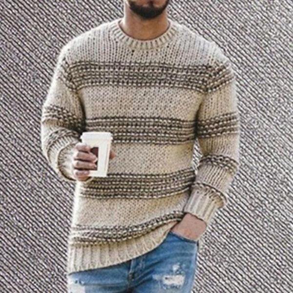 

men's t-shirts fashion long sleeve men sweater skin-friendly striped print casual o neck stretchy knitted pullover for autumn winter, White;black