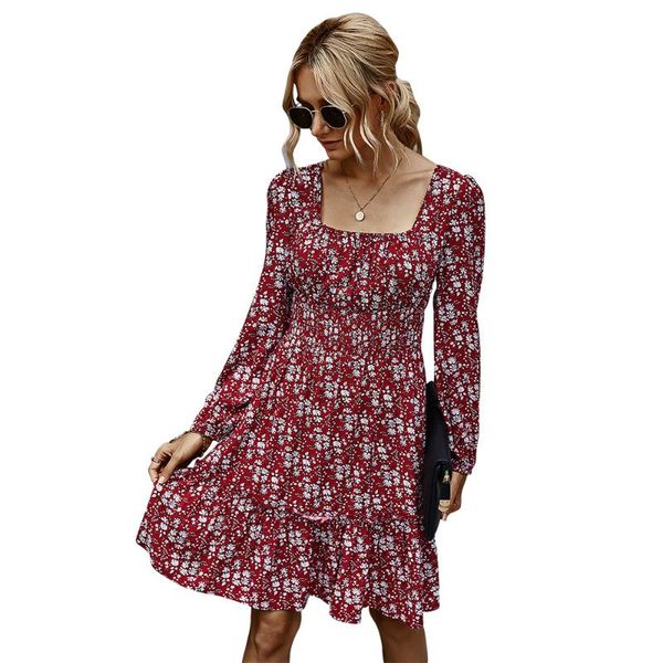 

autumn elegant vintage long sleeve dresses for women floral print office lady party dress vestidos casual, Black;gray