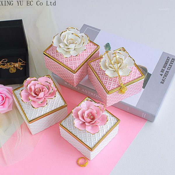 

nordic ceramic jewelry box rose flower necklace ring with lid dressing table sink storage decoration bathroom