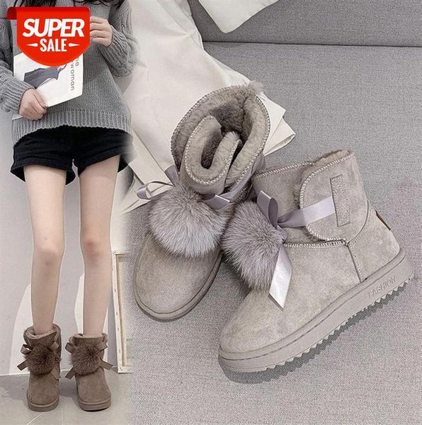 

armano thick-soled snow boots women's hair one-piece fur ball gray mid-tube short student cotton shoes #bz14