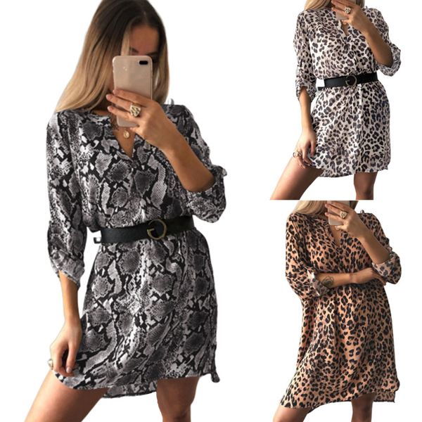 

snake skin printed zebra women sukienka long sleeve leopard robe femme 2021 mini dress club wear, Black;gray
