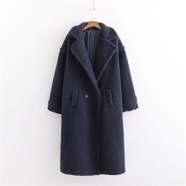 

autumn winter women navy blue teddy coat stylish female thick warm cashmere jacket casual girls streetwear 210531, Black