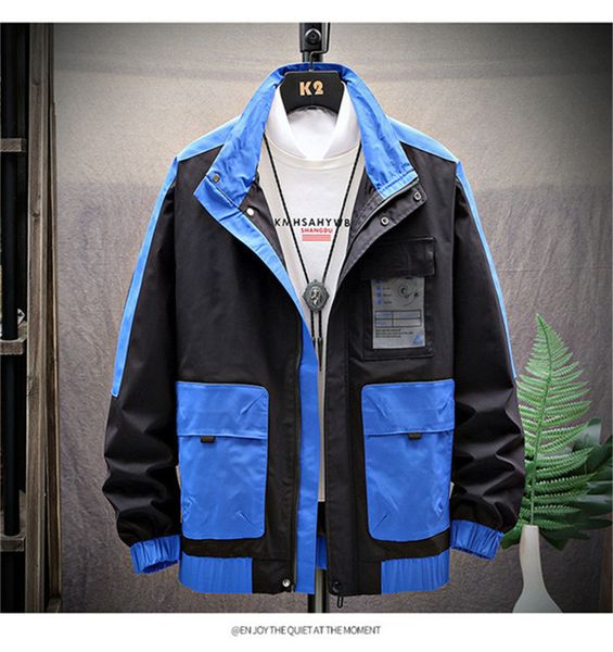 

mens spring autumn contrast color jacket zipper fly mens striped coats stand collar long sleeved jacket, Black;brown