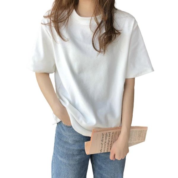 

women's t-shirt summer short sleeve solid color loose woman o-neck tshirts, White