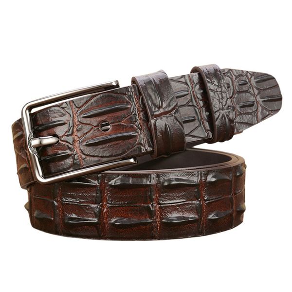 

genuine cow leather strap men copy print crocodile belt fashion male waist strap cowskin pin buckle big size, Black;brown
