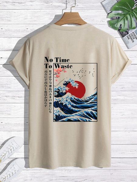 

men wave & japanese letter graphic tee 80bo#, White;black