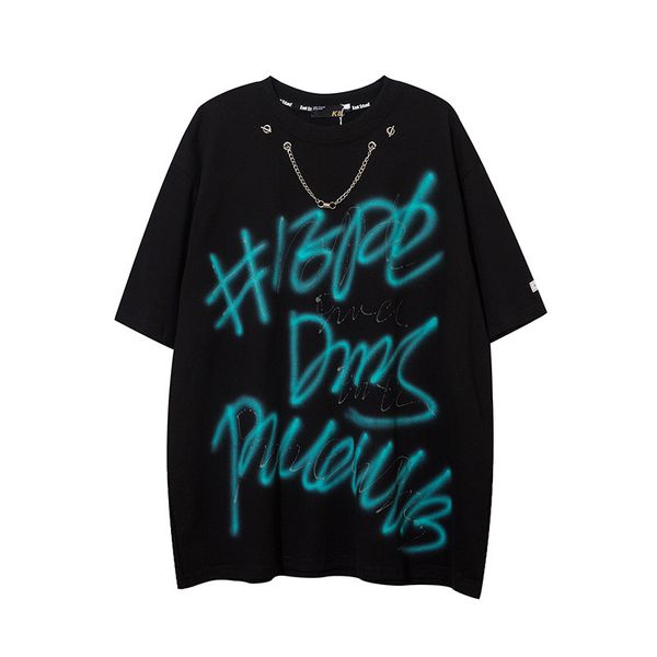 

tkpa2021 high street men's t shirts fashion brand hip hop graffiti half lovers necklace loose short sleeve t-shirt for men, White;black