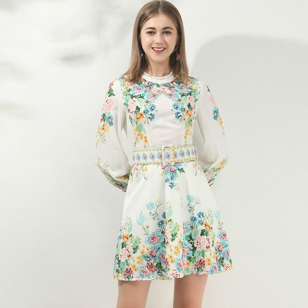 

casual dresses sanis designer dress spring women's lantern sleeve floral-print, Black;gray
