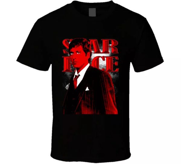 

scarface tony montana al pacino gangster movie 80s classic fan t shirt, White;black