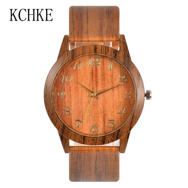 

wristwatches kchke 2021 watches men women watch roman numerals wood pu leather band analog quartz wrist, Slivery;brown