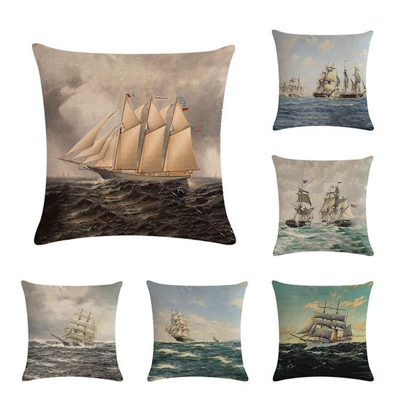 

cushion/decorative pillow cojines cotton linen throw case antique sailing boat cushion cover for home decoration