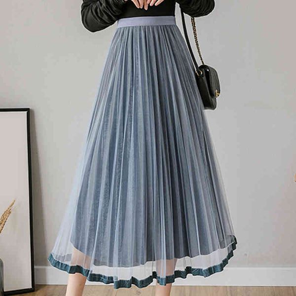 

casual dresses autumn winter skirt elegant mesh gold velvet patchwork high waist pleated lace s womens party black 7fat, Black;gray